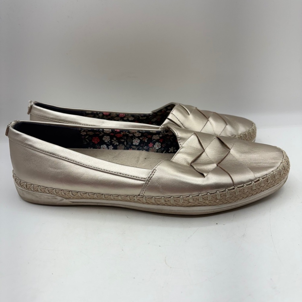 Anne Klein I Flex Zasha Espadrille Loafers Gold Metallic Woven Size 9.5